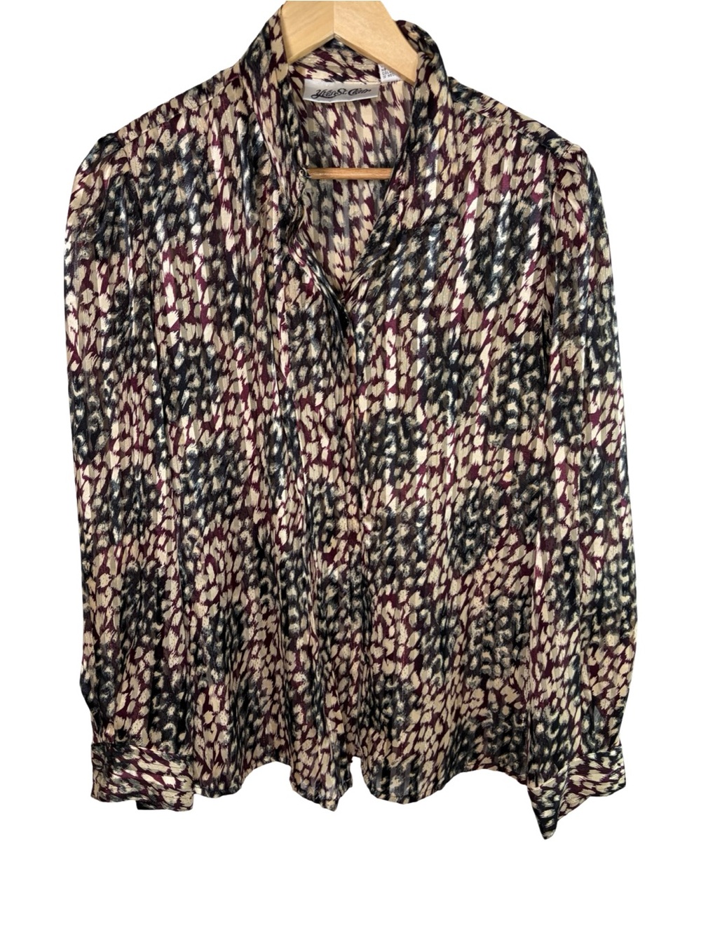 Yves st. Clair Cream purple and Black Printed Women's button up Blouse size 8